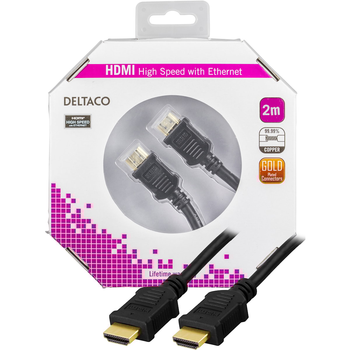 HDMI kabel, Type A hane 2 meter svart.