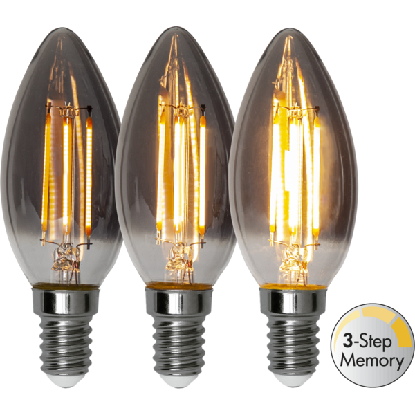 LED kronljus smoke softglow 3-steg minne 2,9W 150lm 2200K E14