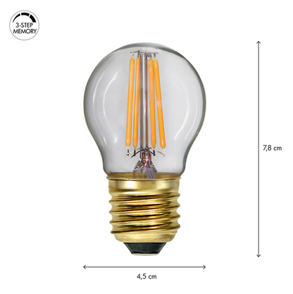 LED litet klot softglow 3-steg minne 4W 400lm 2100K E27